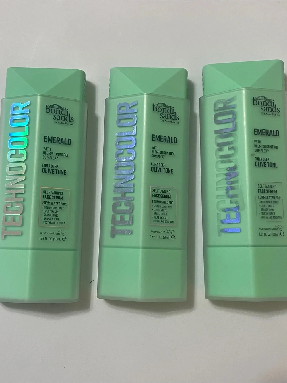 Bondi Sands Technocolor Emerald Self-Tanning Face Serum - Mint Green NEW 3 pack